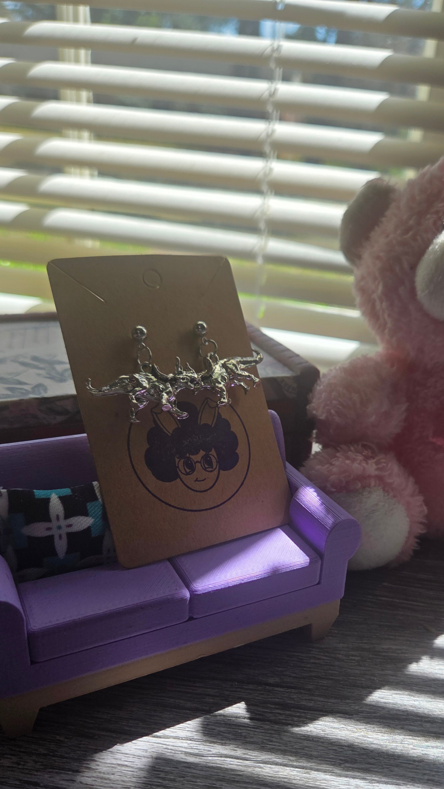 Cute Triceratops Heart Earrings ā Silver Dinosaur Dangle Stud Earrings ā Kawaii Prehistoric Jewelry Gift