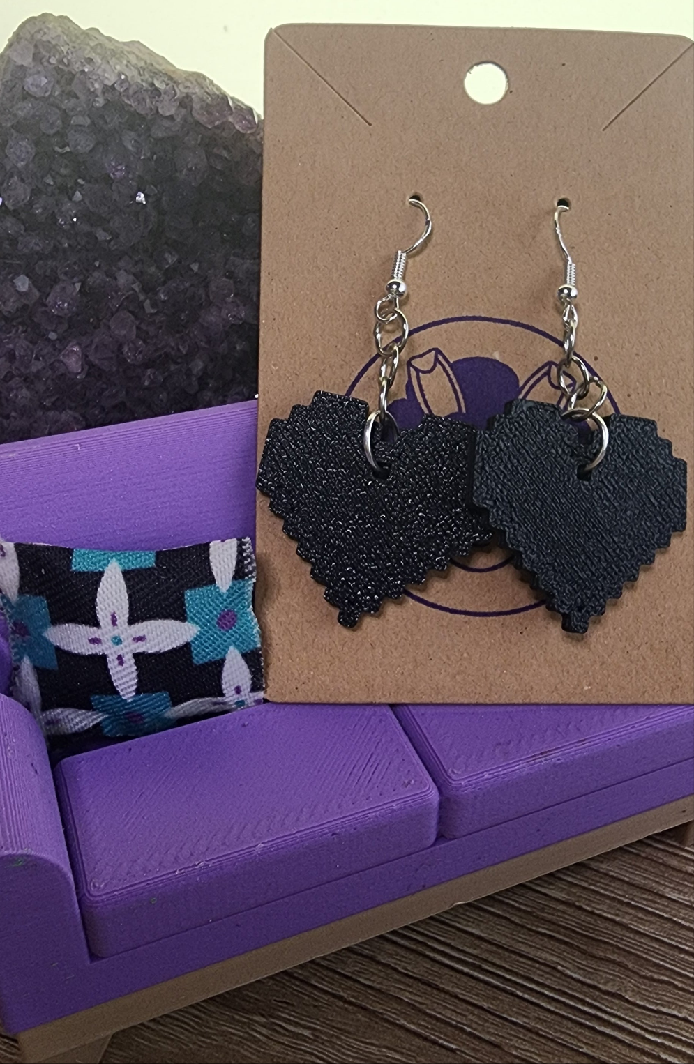 Black 8bit Heart Dangle Earrings
