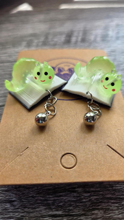 Glow Worm Book Earrings – Cute Book Lover Earrings – Glow in the Dark Kawaii Reader Jewelry Gift