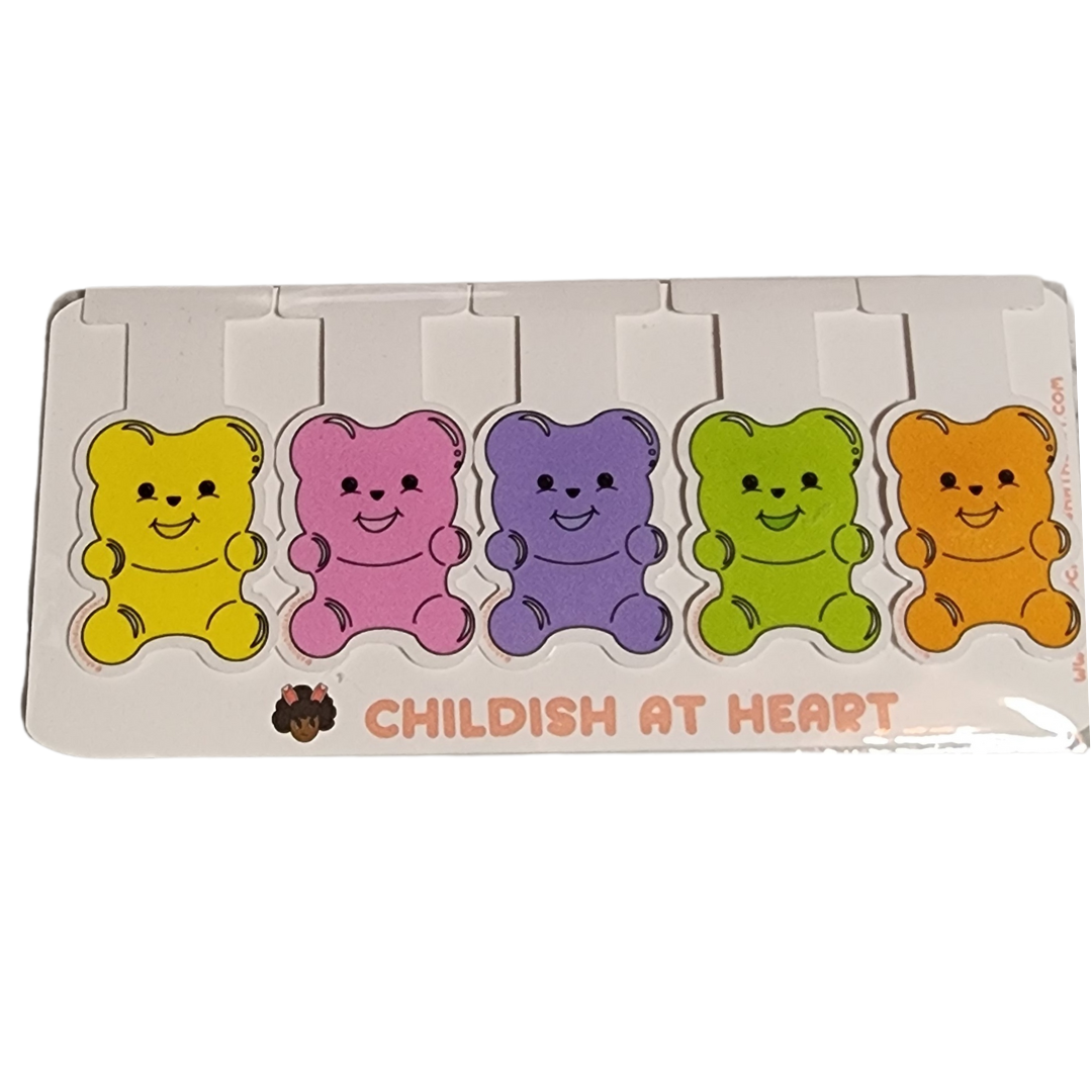 Adorable Colorful Happy Gummy Bear Magnet Bookmark Set of 5