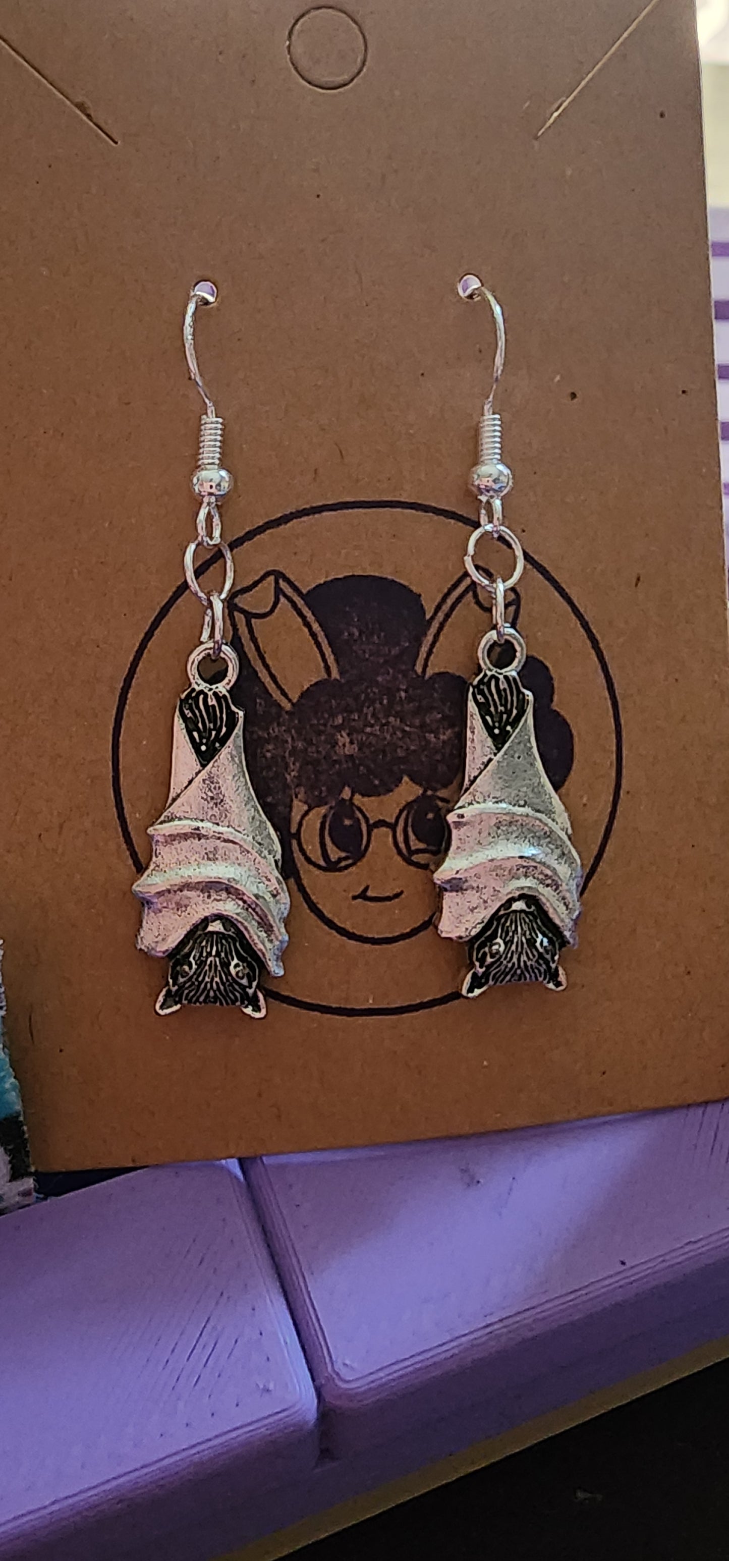 Sterling Silver Dangling Bat Earrings