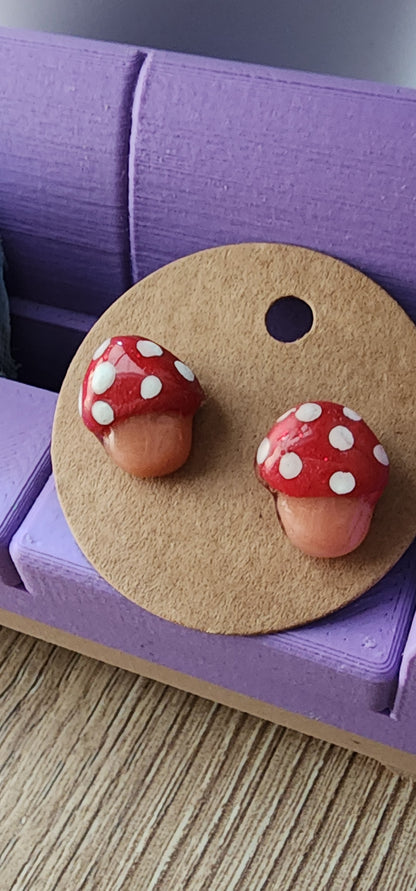 Tiny Handmade Polymer Clay With Plastic Post and Mushroom design