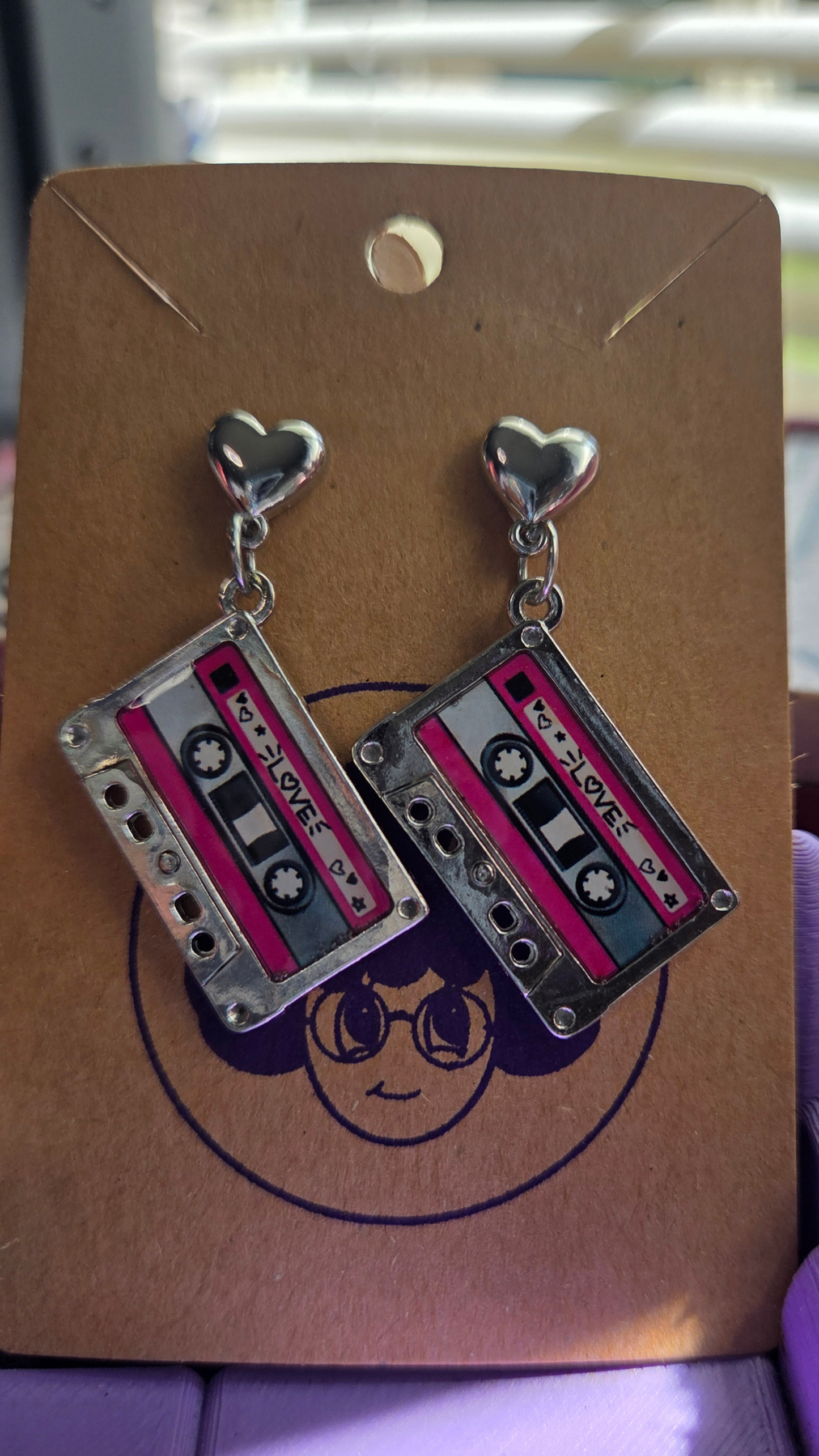Cute Retro Cassette Tape Earrings – Pink & Silver 80s Dangle Earrings – Nostalgic Kawaii Jewelry Gift