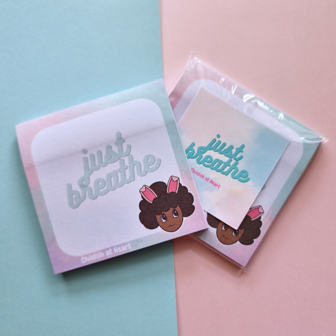 Just Breathe 3*3 Sticky Note Pad - Cute Afro Bunny Design | Kawaii Stationery for Work, School, or Journaling