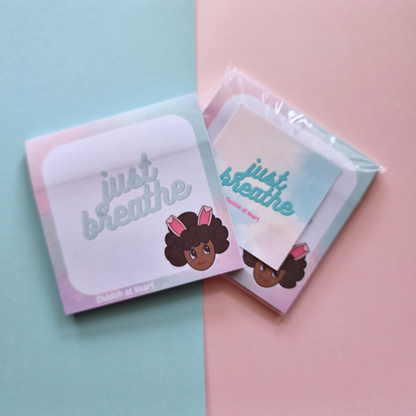 Just Breathe 3*3 Sticky Note Pad - Cute Afro Bunny Design | Kawaii Stationery for Work, School, or Journaling