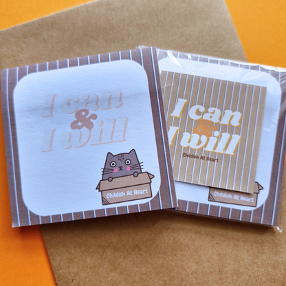 I Can & I Will 3*3 with 50 Pages Sticky Note Pad - Cute Cat in a Box Design | Motivational Kawaii Stationery