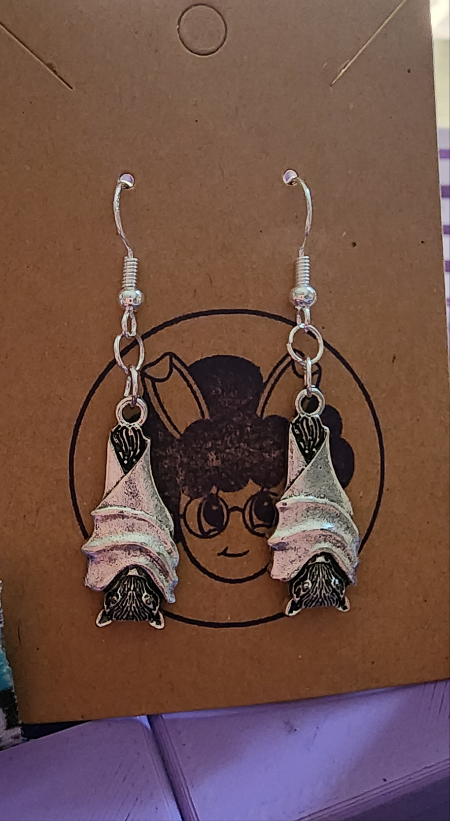 Sterling Silver Dangling Bat Earrings