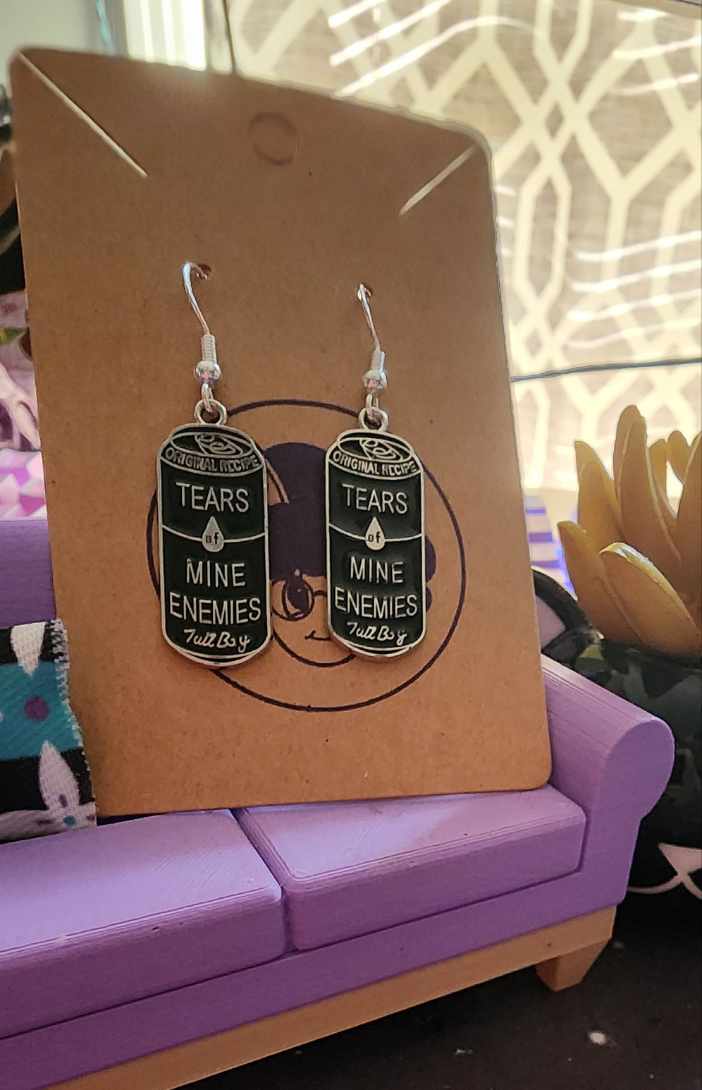 A Can Of My Enemies Tears Dangle Earrings