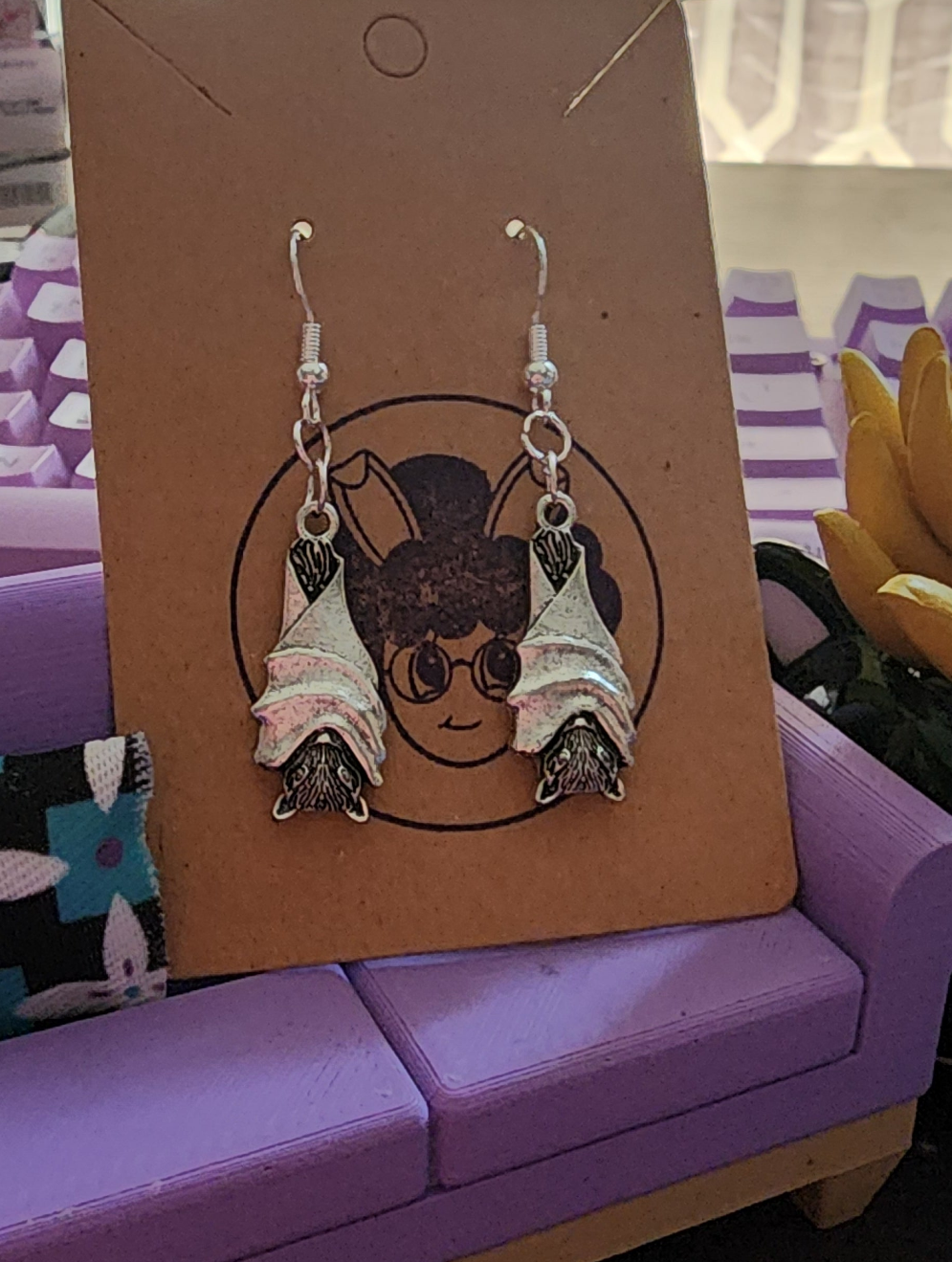 Sterling Silver Dangling Bat Earrings