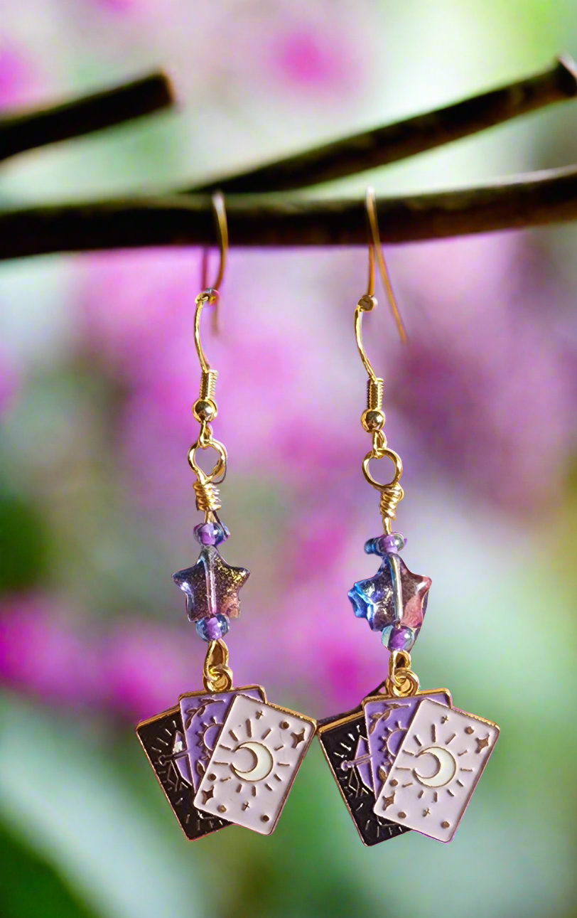 Cute Pink and Purple Tarot Card Dangle Earrings