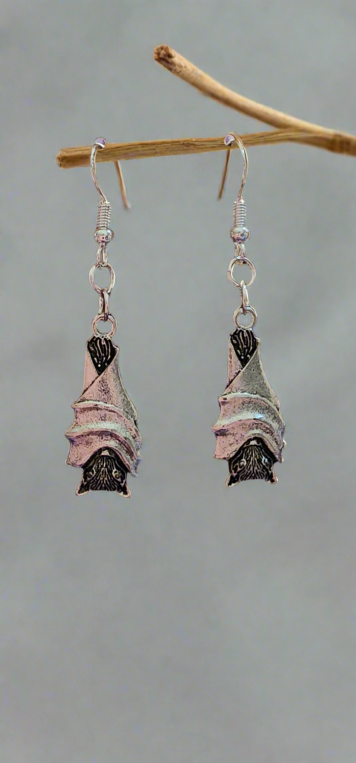 Sterling Silver Dangling Bat Earrings