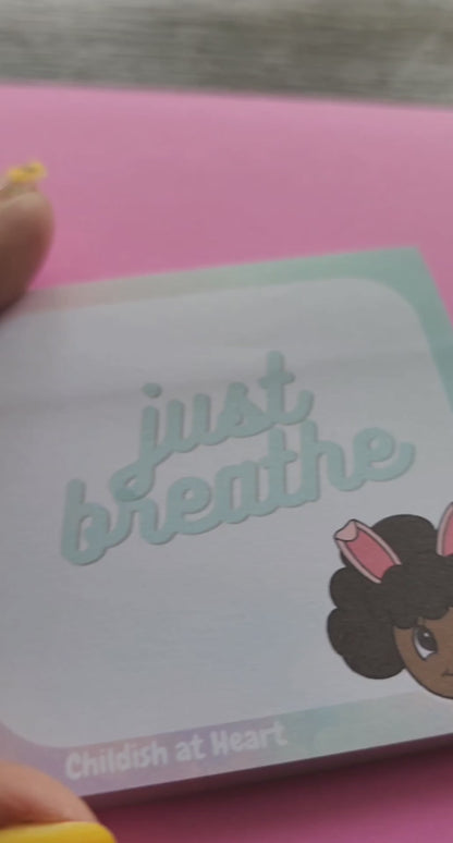 Just Breathe 3*3 Sticky Note Pad - Cute Afro Bunny Design | Kawaii Stationery for Work, School, or Journaling